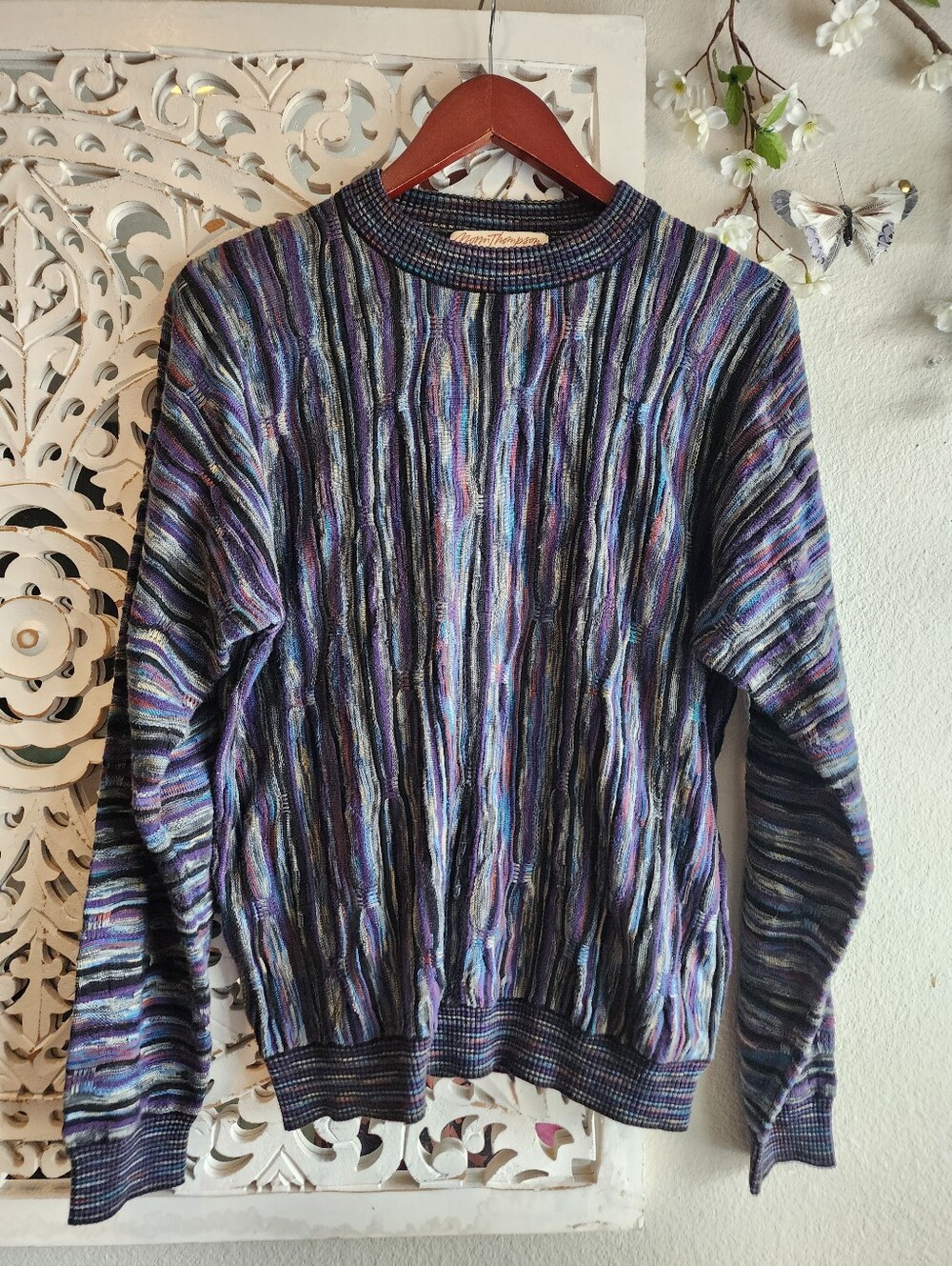 Vintage Norm Thompson Cosby Multicolored Coogi Style 90's Sweater Mens Sz Med.